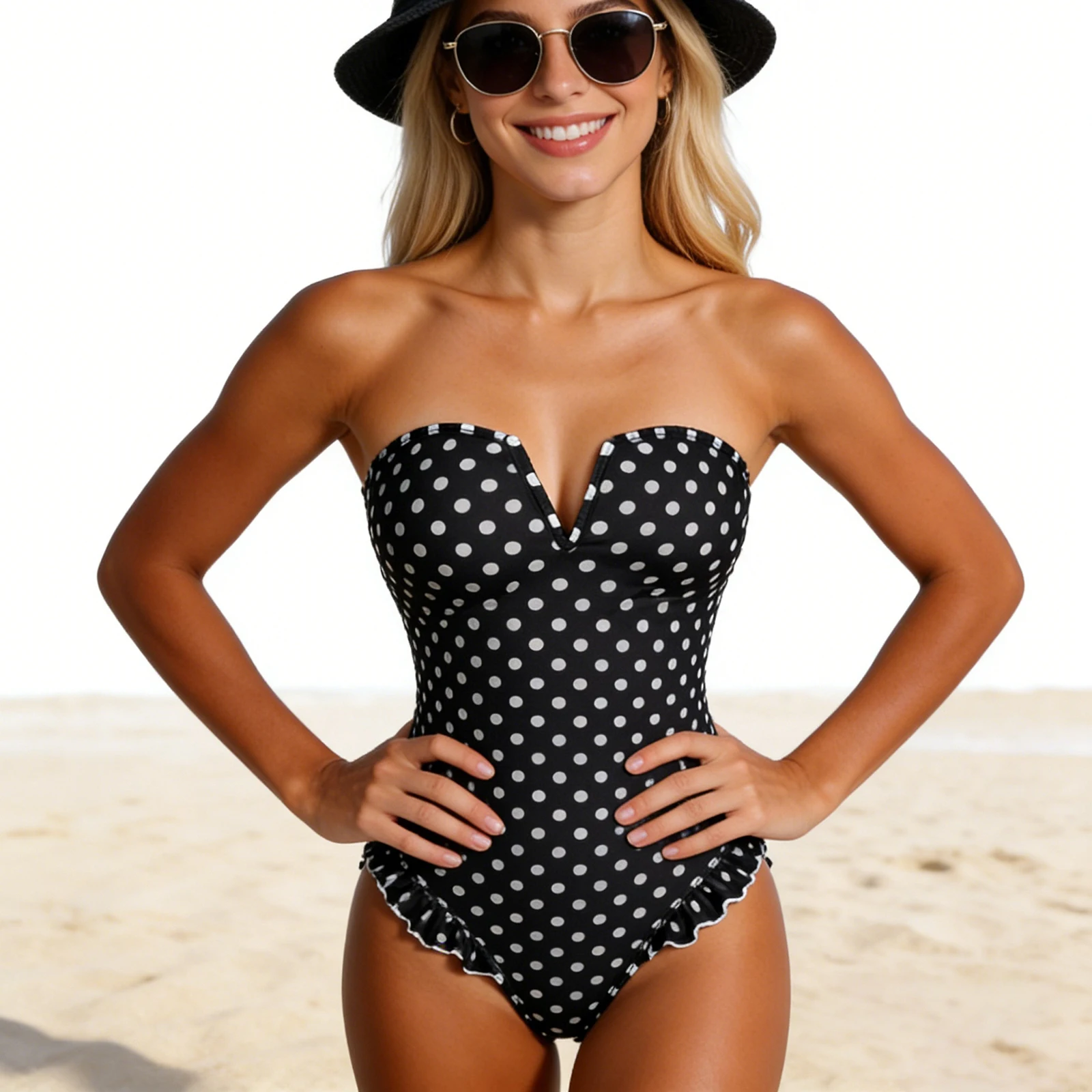 

Женский купальник, летняя пляжная одежда, модный купальный костюм без рукавов с открытыми плечами и точечным принтом, женский купальник-монокини, комбинезон