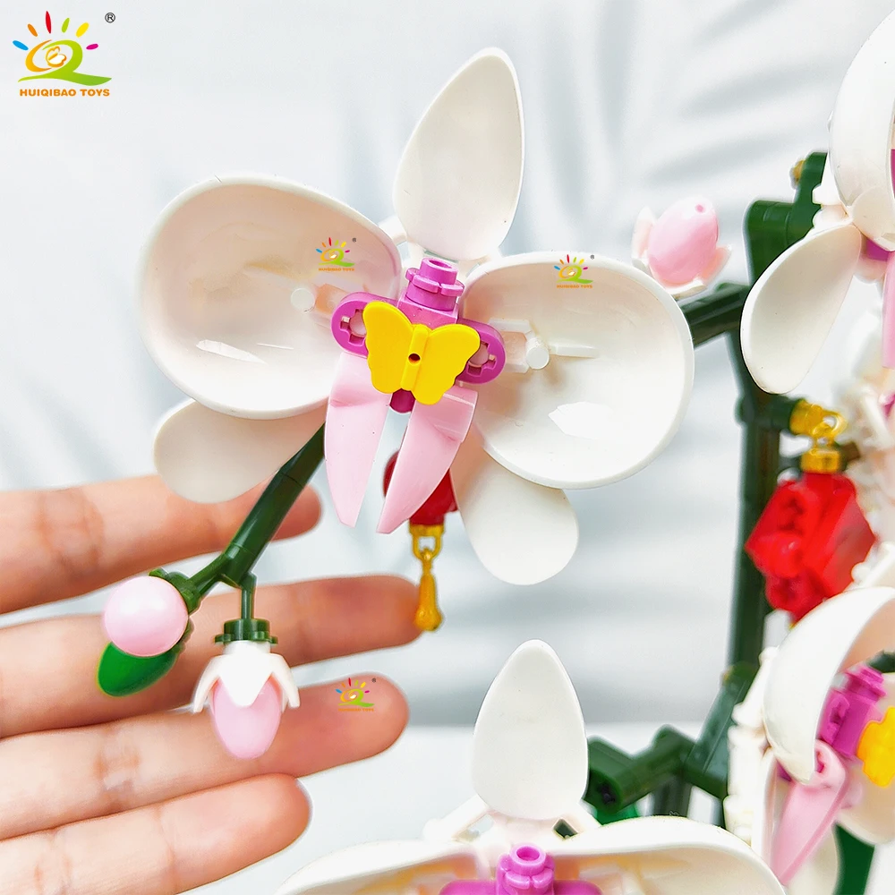 HUIQIBAO 587 قطعة MOC زهرة الأوركيد بوعاء سلسلة اللبنات باقة نموذج الطوب مجموعة لعبة للأطفال مكتب ديكور المنزل