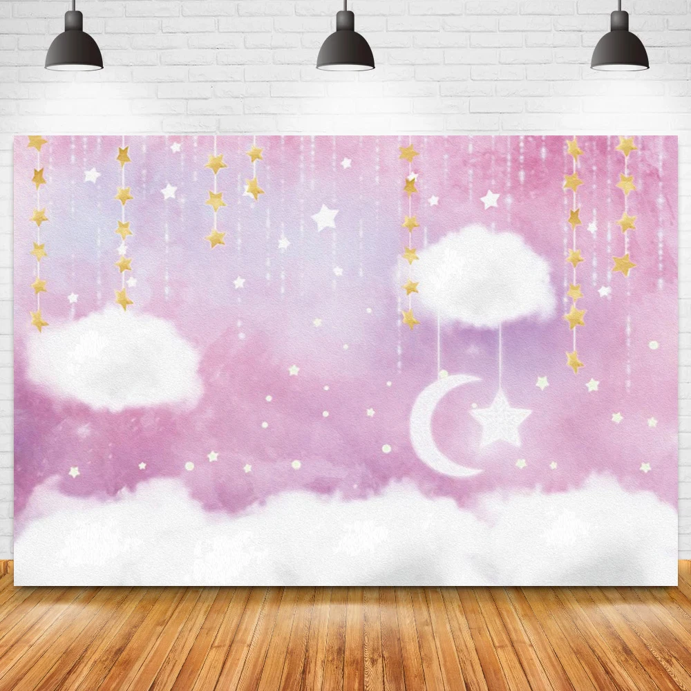Twinkle estrelas brilho nuvens brancas bolo esmagar chá de fraldas pano de fundo fotografia lua recém-nascido do bebê menino menina aniversário fundos