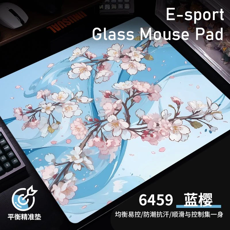 لوحة ماوس ألعاب بتصميم أسود من Cherry Blossom - سطح زجاجي مقوى مبتكر للاستخدام الاحترافي للرياضات الإلكترونية FPS والكمبيوتر الشخصي