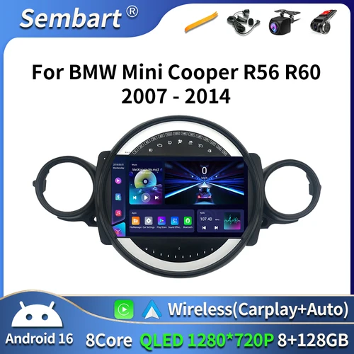 Radio de coche Android 16 para BMW Mini Cooper R56 R60 R51 2006 - 2015 GPS Carplay navegación estéreo Auto DSP BT DVD reproductor Multimedia