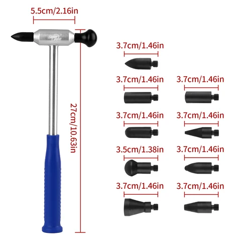 Imagen 2 del producto Martillo de reparación de abolladuras de aluminio 100%, herramienta de grifo PDR, kits de reparación de abolladuras sin pintura con martillo de cabeza de repuesto M8 de 6/15 Uds.