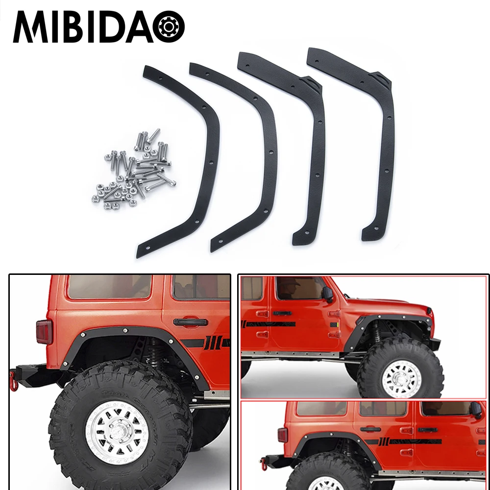 MIBIDAO 4Pcs Metal Mud Fenders Wheel Eyebrow for Axial SCX10 III AXI03007 JEEP Wrangler 1/10 RC Crawler Car Model Upgrade Parts