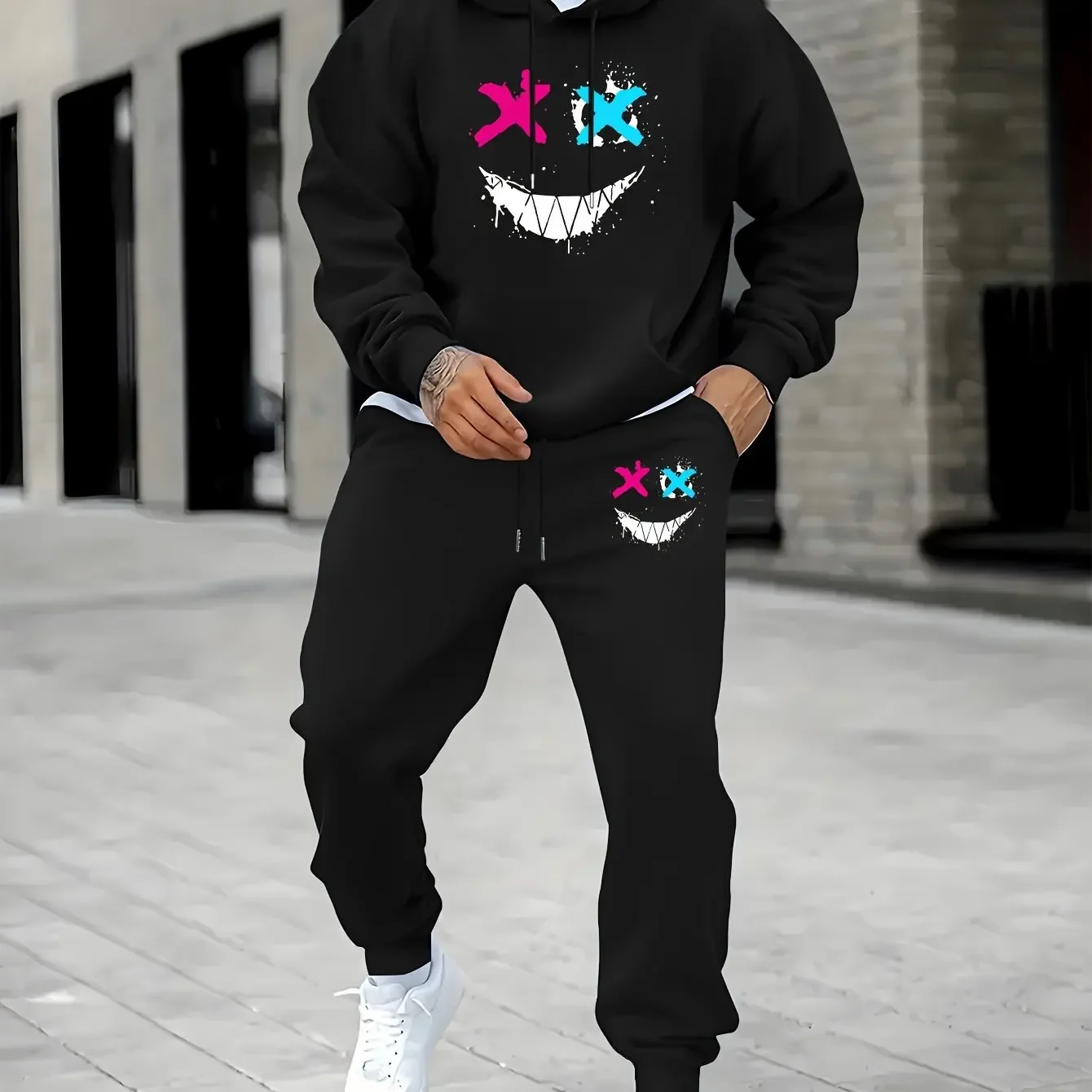 Ensemble de survêtement imprimé 2026 pour homme : sweat à capuche et pantalon long – Collection Printemps, Automne et Hiver – Tenue chaude