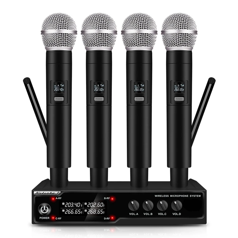 

VM304 Audio 4-Channel Wireless Microphone System Handheld Mic 80M Range For Karaoke Speech Singing Portable Set EU Plug Durable