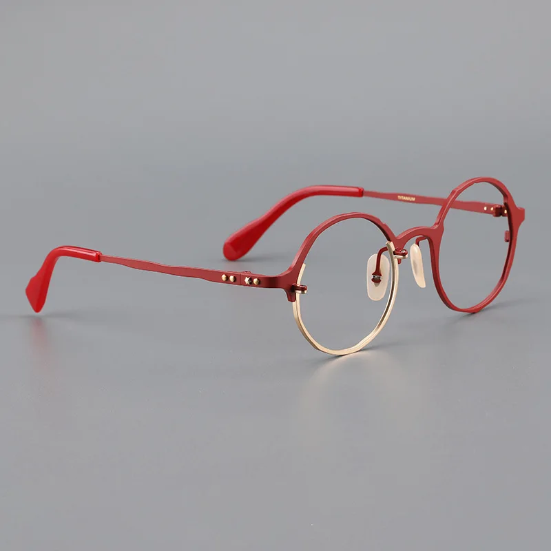 Irregular retro round frame pure titanium  men's and women's large frame myopia glasses frame