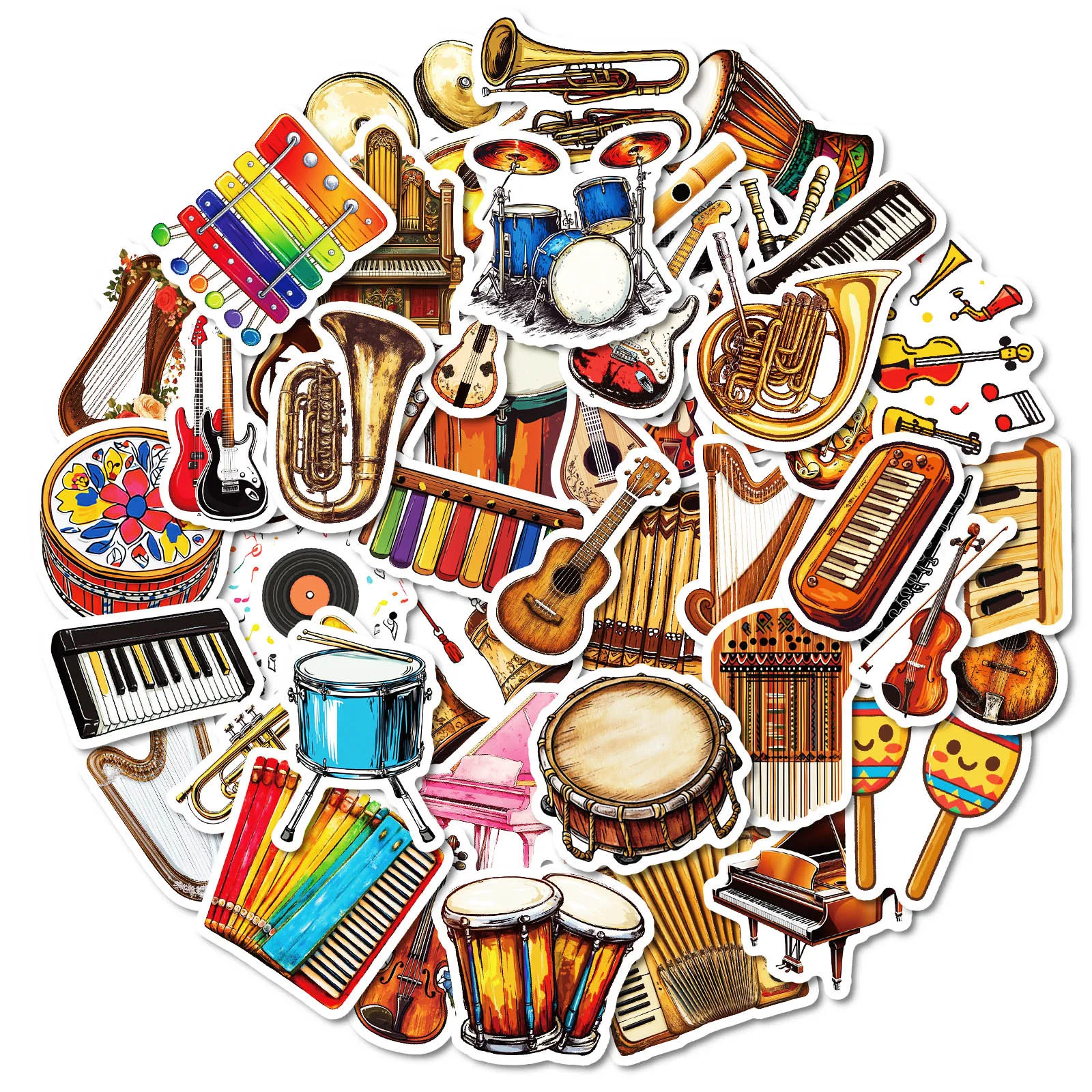 

100PC DIY Cartoon Music Instrument Performance Stickers Set For Piano Violin Stand Drum Guitar Waterproof Non-stick Decals Gifts