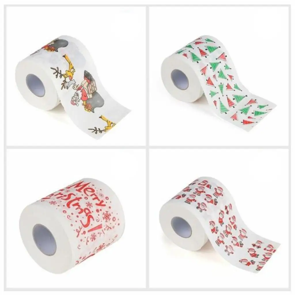 Printed Tissue Roll Christmas Decor Toilet Paper Roll Bathroom Ornaments for Holiday and Parties