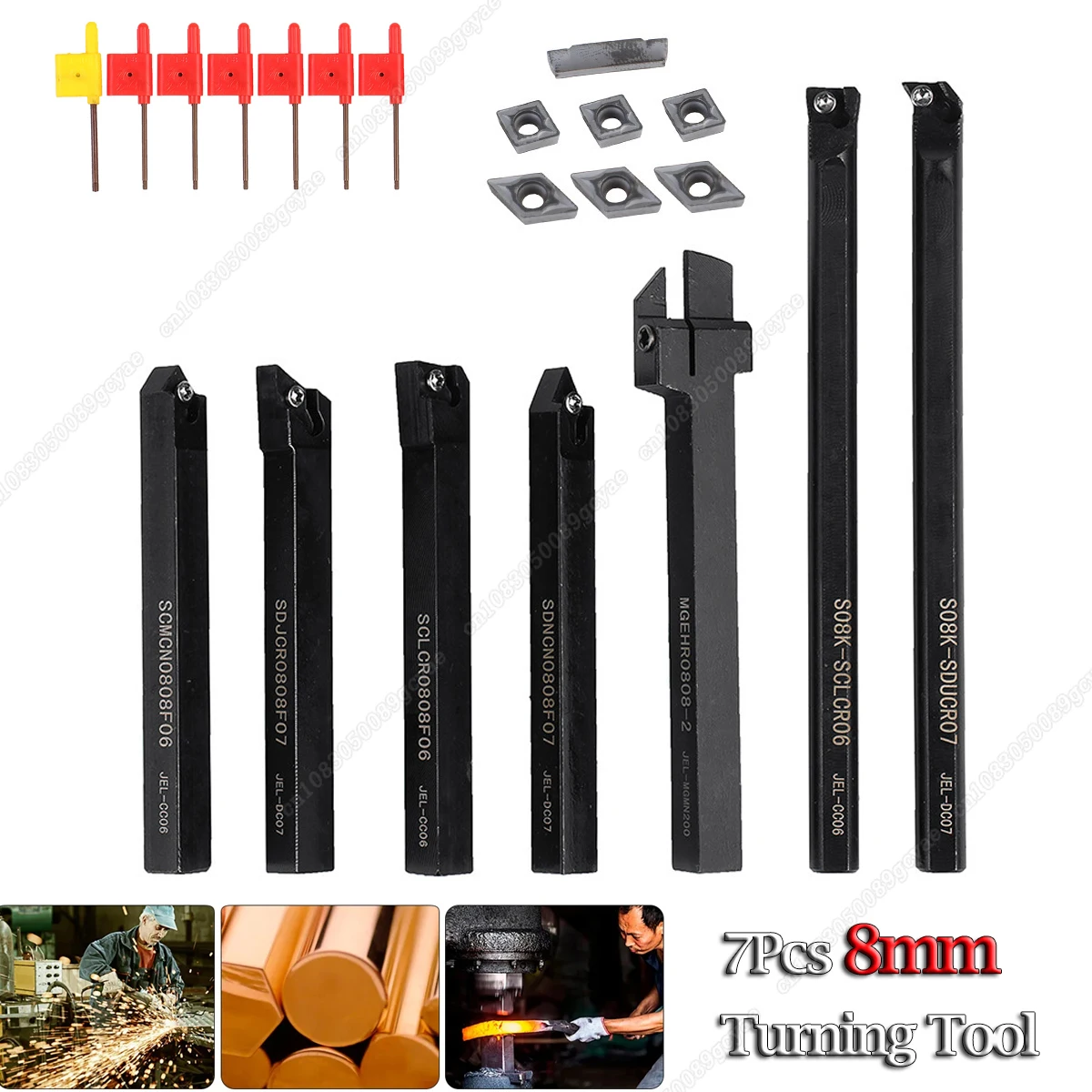 

7Pcs 8mm Shank Lathe Turning Tool Holder Boring Bar Lathe Tool Lathe Cutter CNC Metal Turning Rod Holders and Inserts