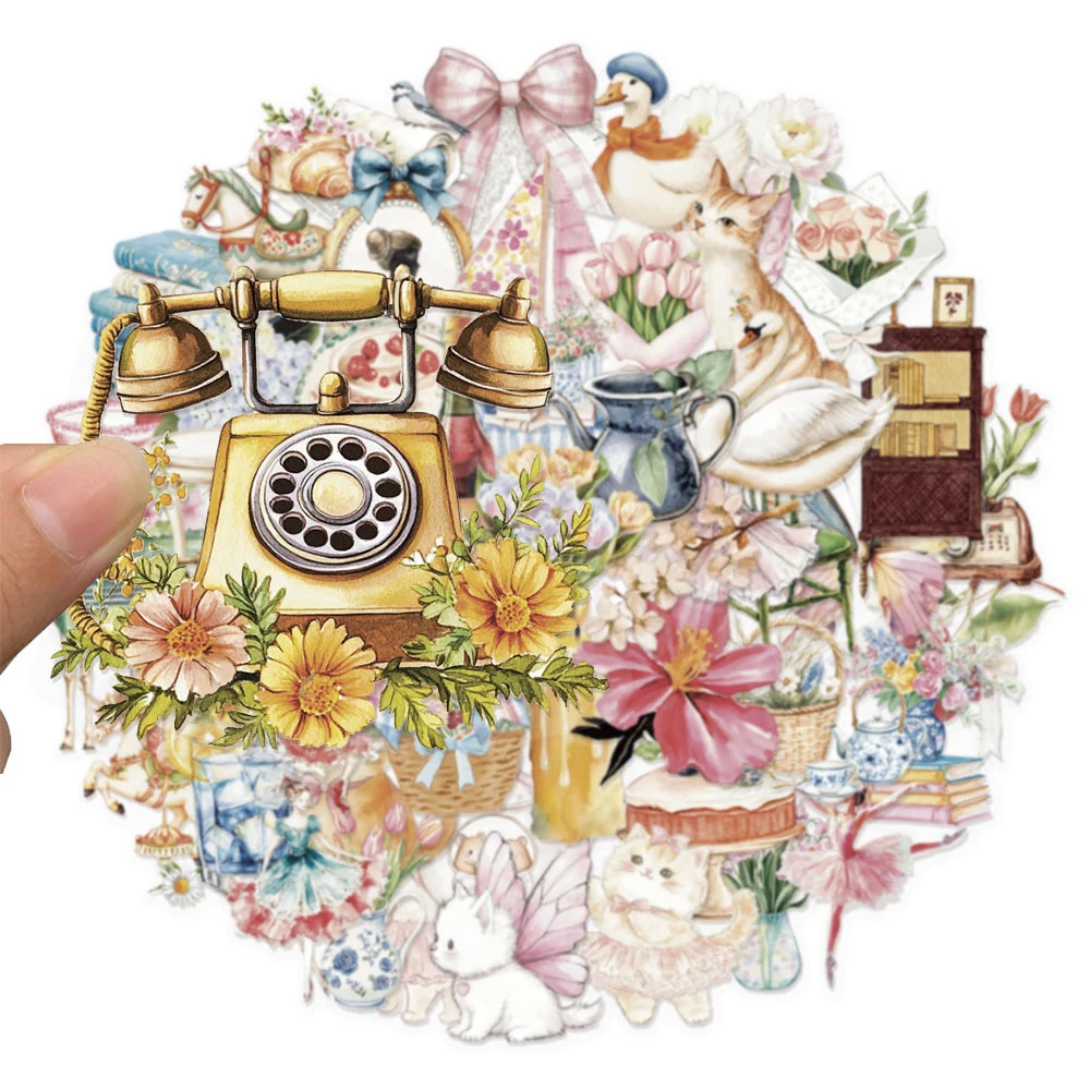 10/30/50 ชิ้นโปร่งใสสวนดอกไม้สติกเกอร์ความงามสำหรับแล็ปท็อปเคสโทรศัพท์ย้อนยุคการ์ตูนตกแต่งสติ๊กเกอร์ของเล่นของเล่น