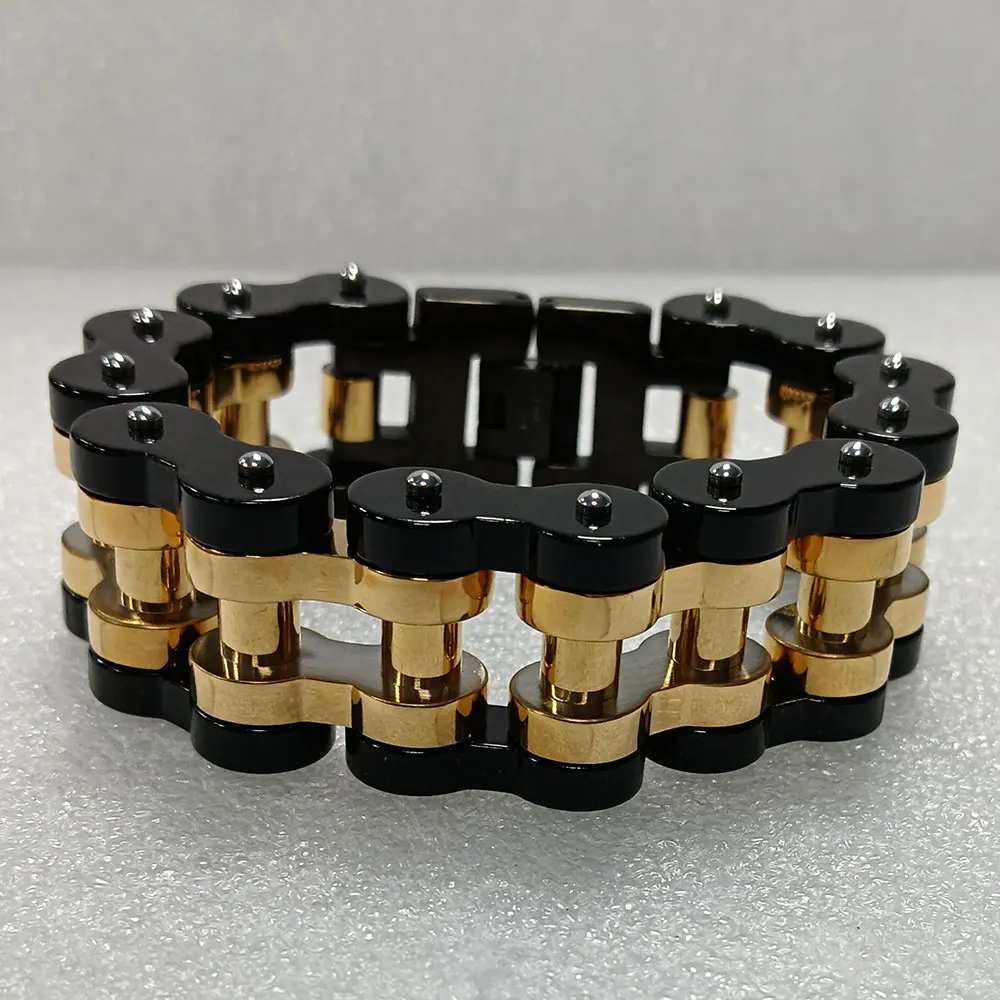 

Punk Gold Men Thick Bracelets,Motorcycle Biker Bicycle Chain Link Bracelets For Men/Women Stainless Steel Jewelry