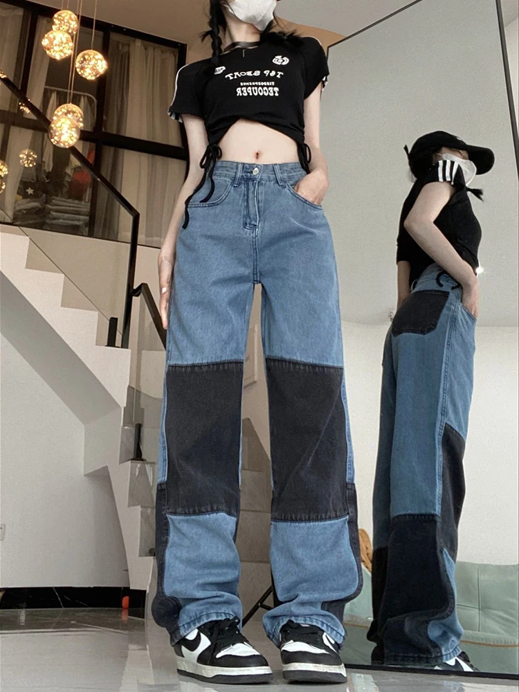 

Женские прямые свободные широкие брюки с высокой талией Y2K, уличные джинсы в стиле хип-хоп в американском стиле ретро, пикантные девушки