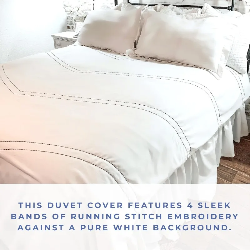 3 Piece Embroidered Arrow Geometric Duvet Cover Set with Zipper Closure & Corner Ties 100% Egyptian Cotton 600 Thread Count