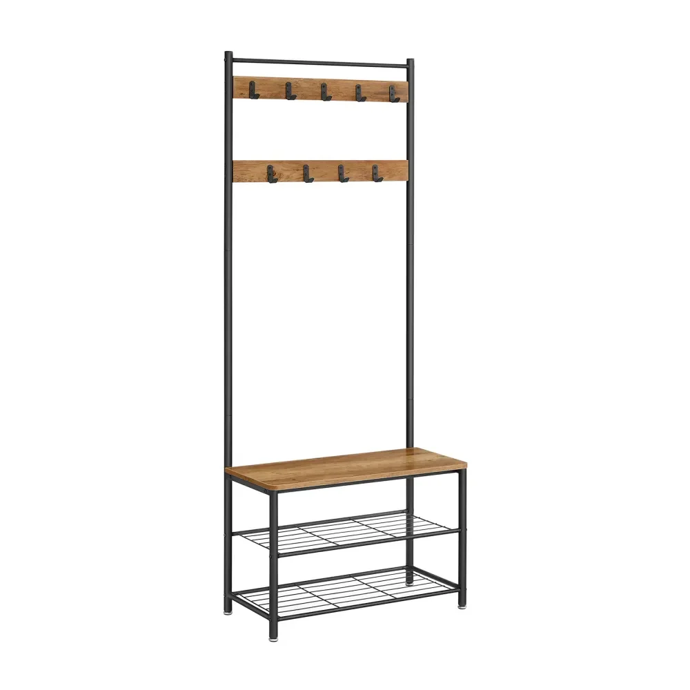 

Coat Rack, Hall Tree With Shoe Storage Bench, Entryway Bench With Shoe Storage, 3In1, Steel Frame