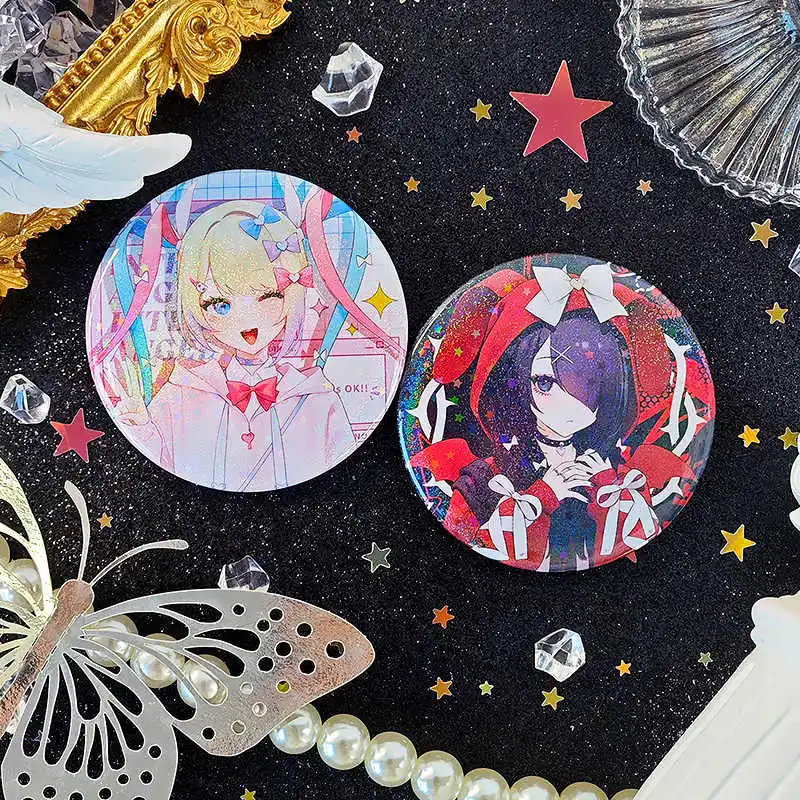 Game Rain KAnge NEEDY GIRL OVERDOSE Cute Q Version Laser Round Bedge Anime Cosplay Badge Brooch Pins Gifts