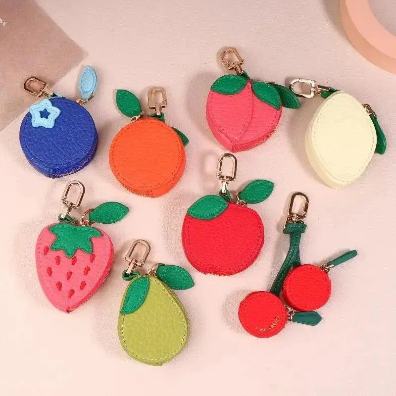 

HOT Fruit Shape Coin Purse Creative PU Leather Cherry Blueberry Bag Charm Wallet Women Fruit Charm Change Bag Keychain Gifts