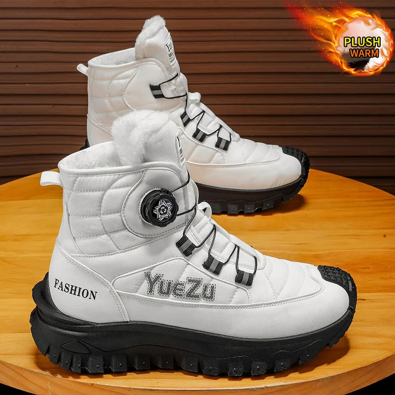 

Winter Outdoor Leisure Cold Proof and Thick Velvet High Top Men's Cotton Shoes Rotating Button Versatile Large-sized Snow Boots