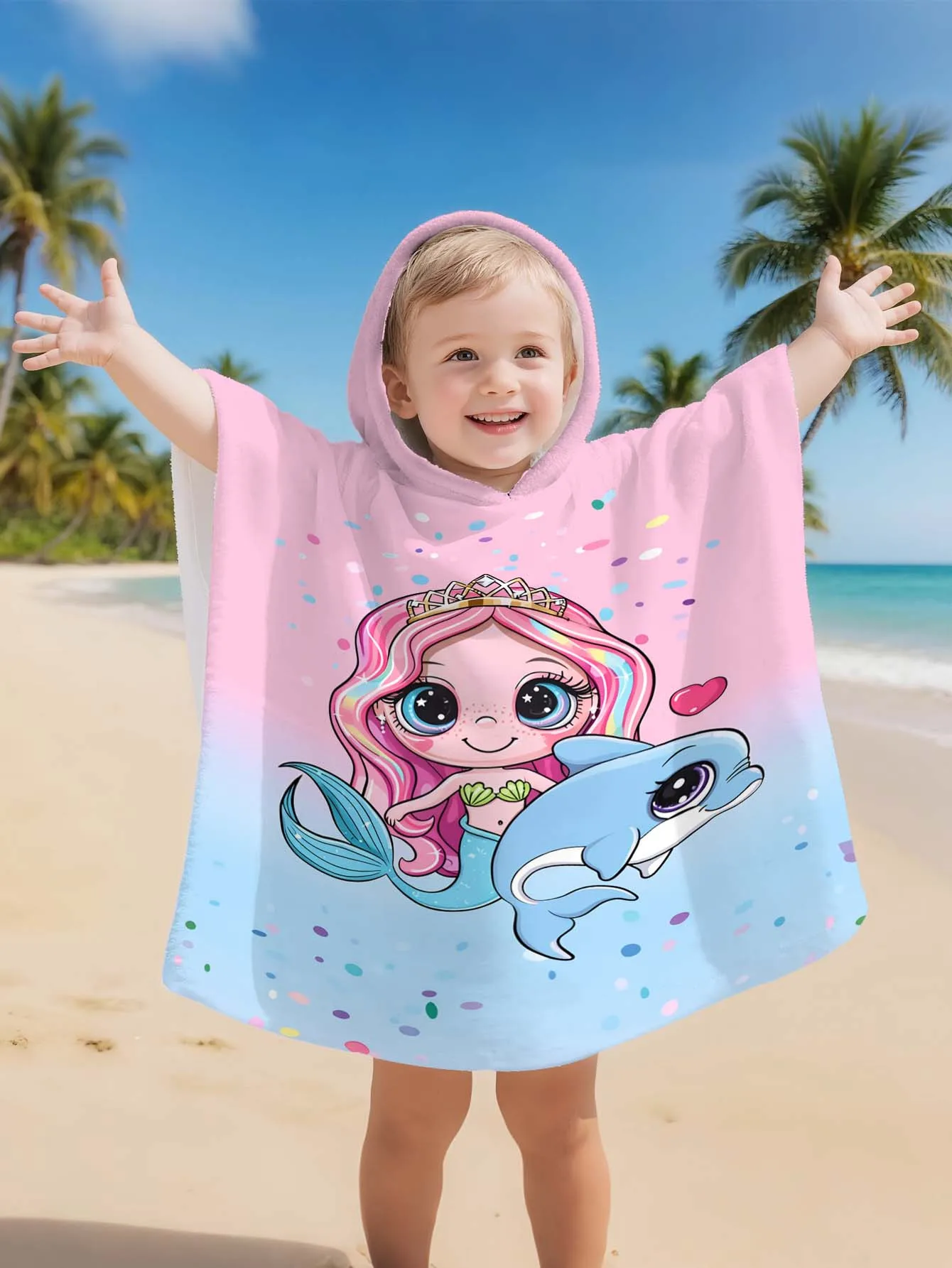 

Mermaid Princess Bathrobe Soft Bathrobe Super Absorbent Side button Suit For Beach Pool Seaside Camping For Girl&Boy Age 2-11