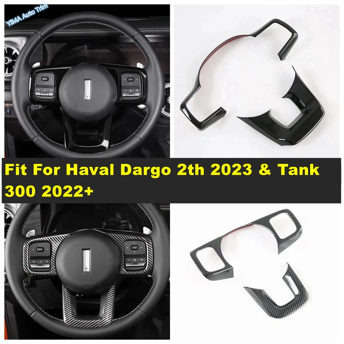 

Black / Carbon Fiber Auto Steering Wheel Decor Frame Accessories Cover Trim For Haval Dargo 2th 2023 2024 & Tank 300 2022 2023