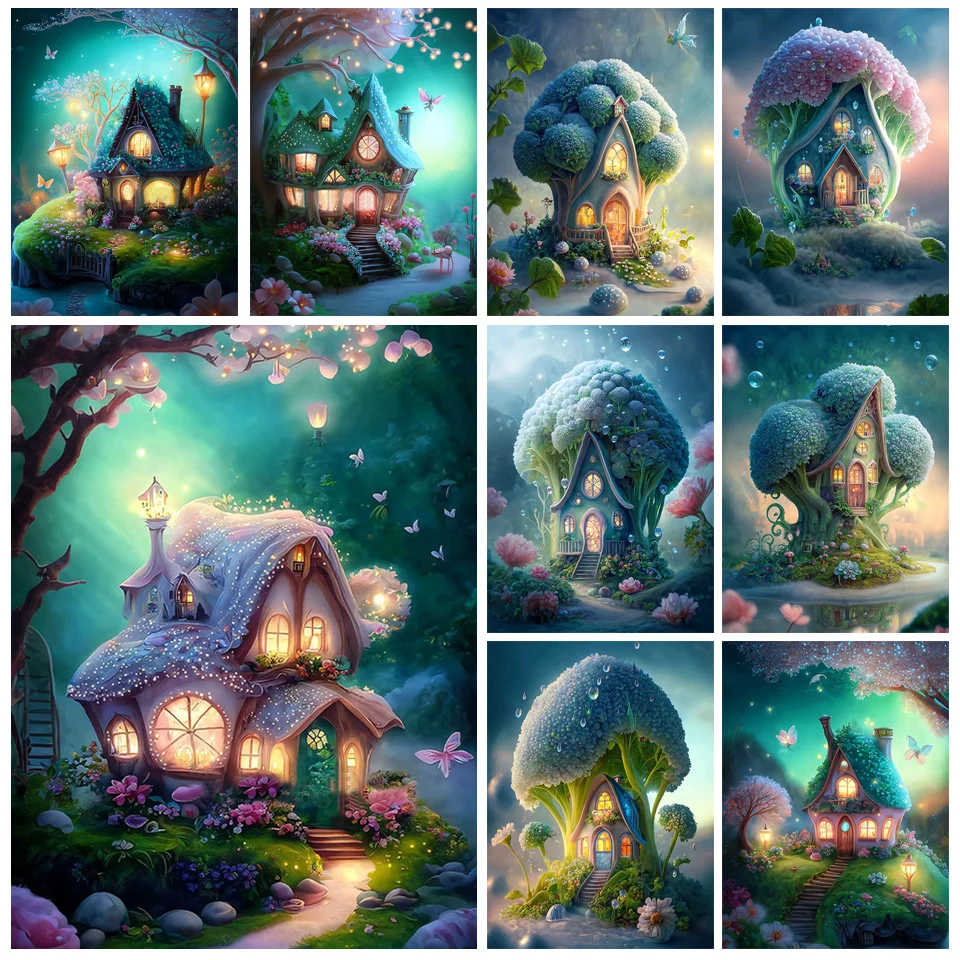 Full Mosaic Diamond Painting New Arrival Fairy Tale House 5D Diamond Embroidery Home Decor DIY Rhinestone Cross Stitch PP5098