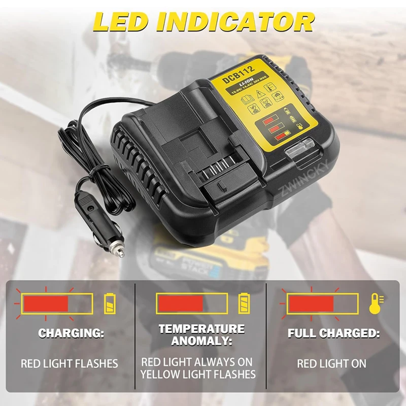 Per DeWalt 18V 20V Batteria Al Litio Sostituire DCB112 Caricatore Del Veicolo Caricatore Per Auto Portatile Con Indicatore LED Spina Accendisigari