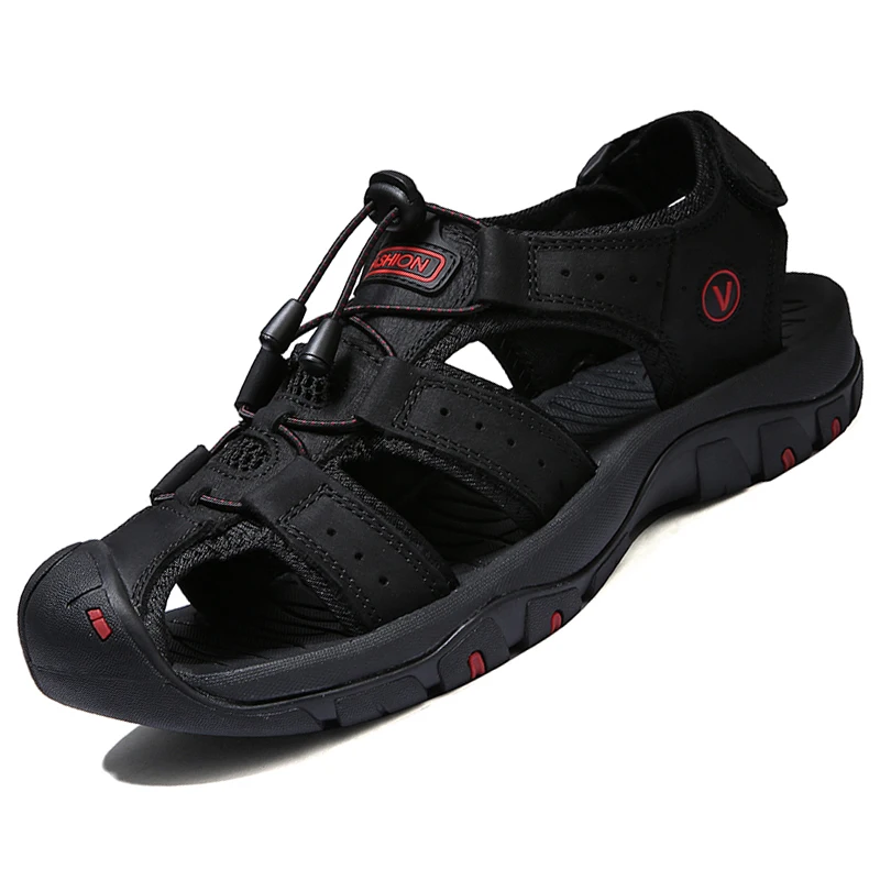 Sandalias de cuero genuino para hombre, zapatos de verano para hombre, zapatos de agua al aire libre, sandalias de cuero