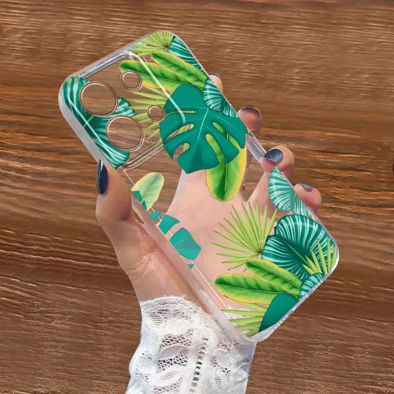 

Beautiful leaves flower Phone Case For Xiaomi Redmi Note 8 8T 9 9T 11E 12 13 14 Pro Plus Turbo 5G Fashion TPU Transparent