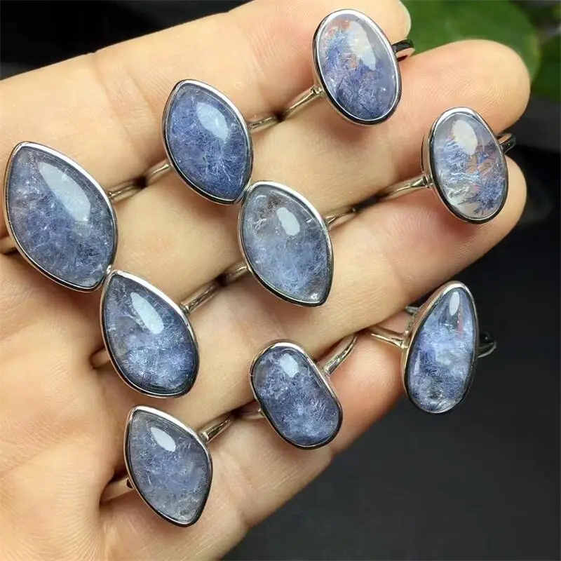 S925 Natural Dumortierite Rings For Women Fashion Crystal Jewelry Ring Reiki Healing Fluorite Jewelry 1PCS