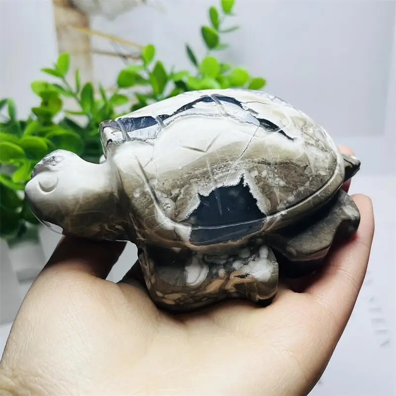 Natural Amber Agate Turtle Carving Figurine Healing Energy Gemstone Crystal Crafts For Christmas Gift 1PCS