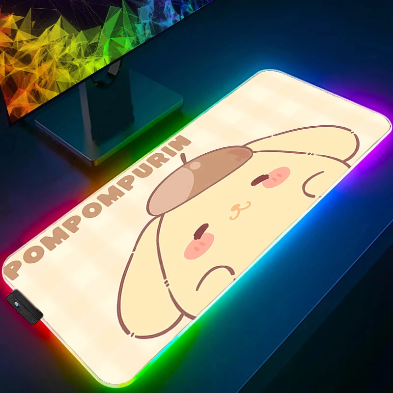 

Mouse Pad RGB Pompompurin Locking Edge XXL Backlight Gaming Accessories Carpet Gamer PC Computer Keyboard Desk Mat LED Mausepad