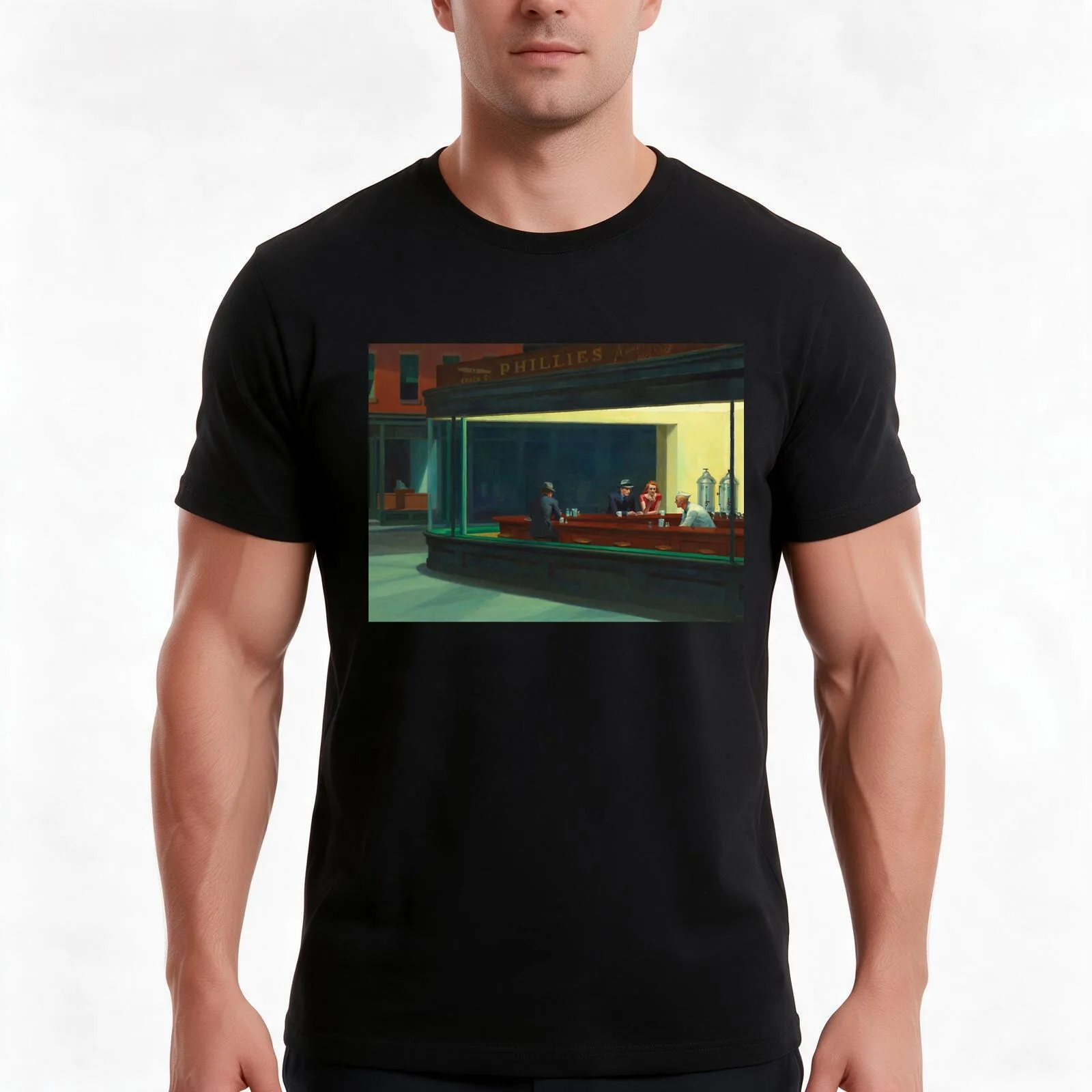 Edward Hopper T-Shirt, Summer Casual Cotton Tee, Oversized Streetwear Tops, Vintage Graphic Print, Loose Fit Short Sleeve