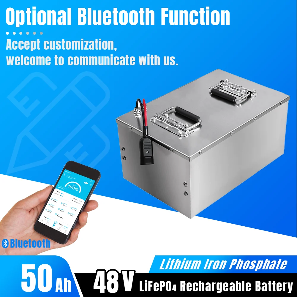 48V 50AH LiFePO4 Battery Pack Lithium Iron Phosphate Bulit-in BMS Rechargeable Battery For Boat Motor Solar Electric motorcycle