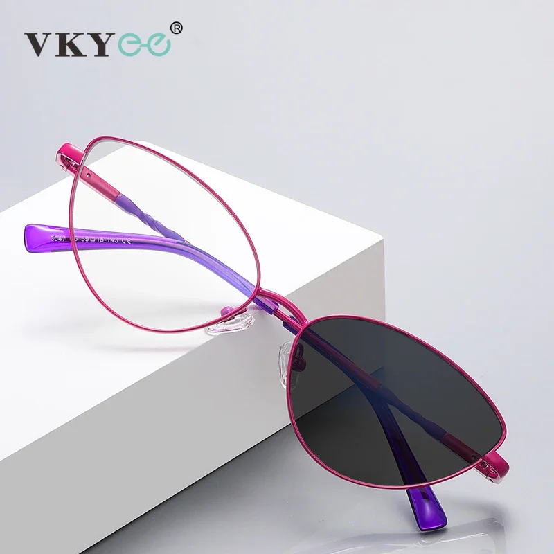 VKYEE Oval Cat's Eye Women's Reading Glasses Anti-Blue Light Small Framed Glasses Customized Prescription Photochromic PFD3047