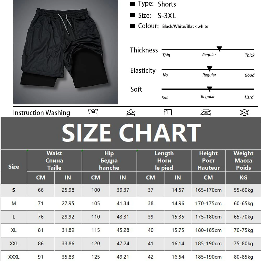 Doppelschichtige Fitness-Shorts für Herren, Kordelzug, Netzfutter, elastische Taille, atmungsaktiv, schnell trocknend, für Strand, Pool, Sommer, männlich – Detail 1