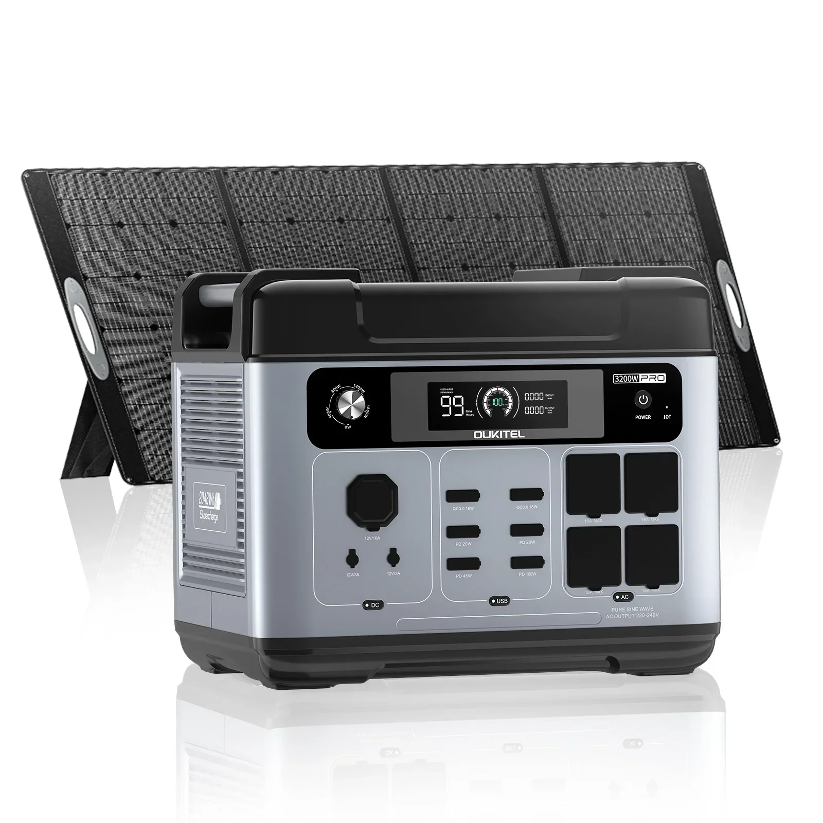Home Backup Power Station 3200W 2048Wh LiFePO4 Battery Portable Solar Generator For RV Emergency Outdoor With Fast Charging