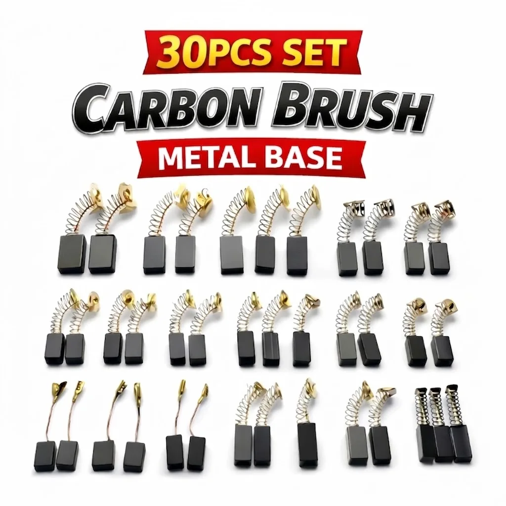 30pcs Heavy Duty Carbon Brush with Metal Base for Drill Sander Grinder Motor Durable Repair Replacement Parts Kit