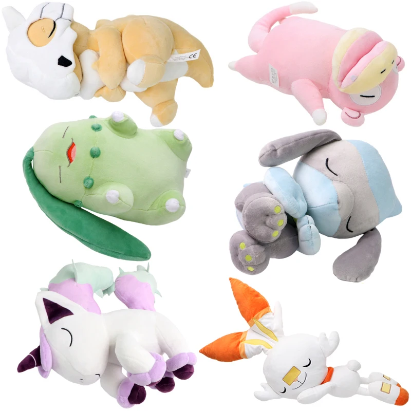 New Pokemon Sleep Cubone Chikorita Lucario Soft Plush Pilows Kawaii Anime Scorbunny Slowpoke Stuffed Animals Peluche Dolls Gift