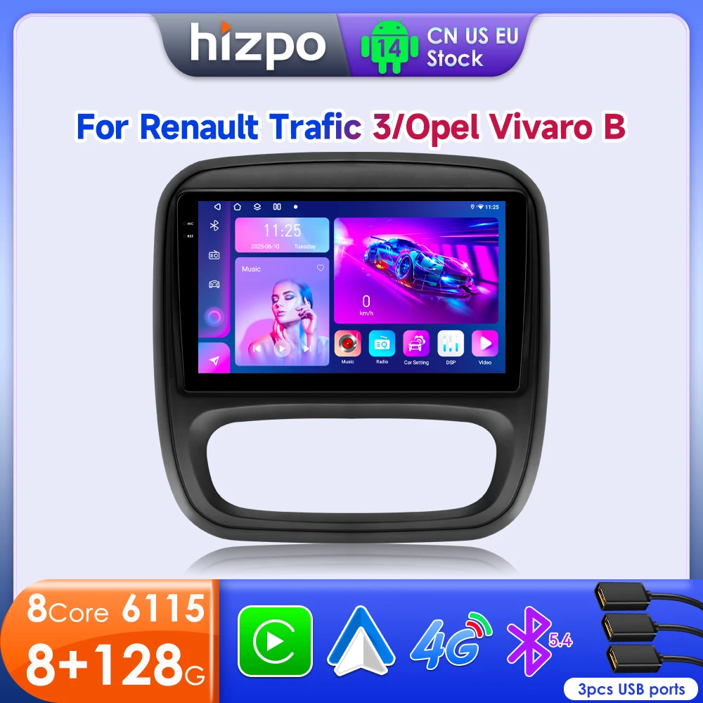 Hizpo Car Intelligent Systems For Opel Vivaro B Renault Trafic 3 2014-2021 Navigation 2din QLED Screen Stereo Player CarPlay GPS