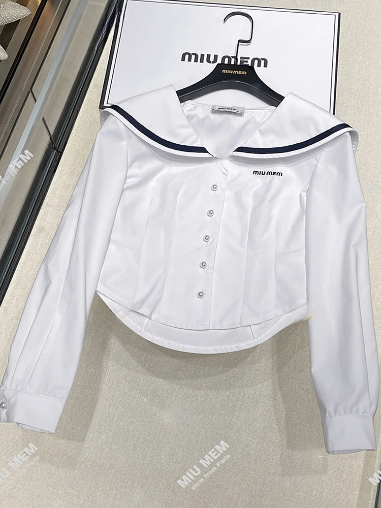 

Miumem Premium European Sle Women's irt Naval Collar College Wind Long Sve Polyester Fiber Straight Cut Commute irt