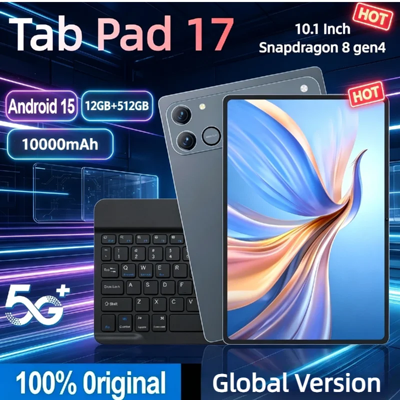 Original Pad 17 Global Version 10.1 Inch 4K HD Android15 Tablet 12GB+512GB 10000mAh Large Battery 5G Dual SIM Bluetooth Pad