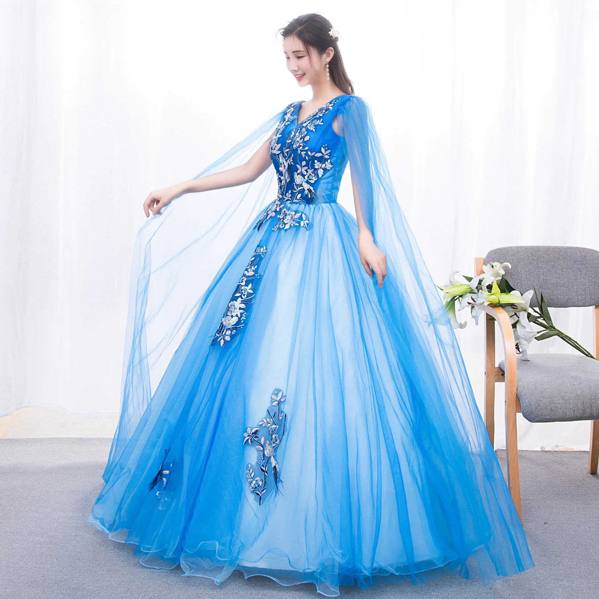 

Wedding Dress Embroidery Long Puffy Dress Host Performance Graduation Dress Birthday Party Bride Bridesmaid Dress Prom Dresses