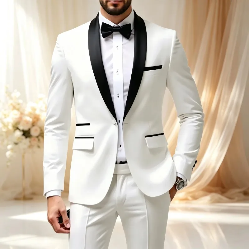 High End Brand Boutique Solid Color Men's 2 Piece Wedding Suit — Slim Fit Blazer Vest Trousers Formal Party Dress Outfit