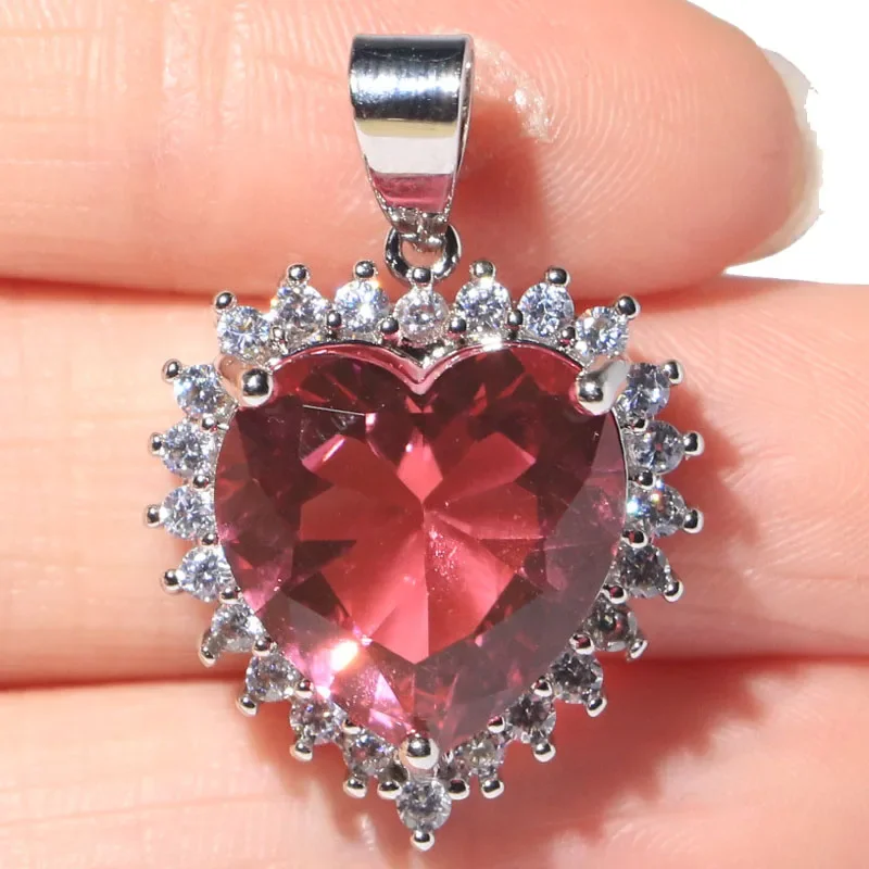 

6.5g Customized 925 SOLID STERLING SILVER PENDANT Heart Shape Swiss Blue Tourmaline Morganite Violet Tanzanite Amethyst Peridot