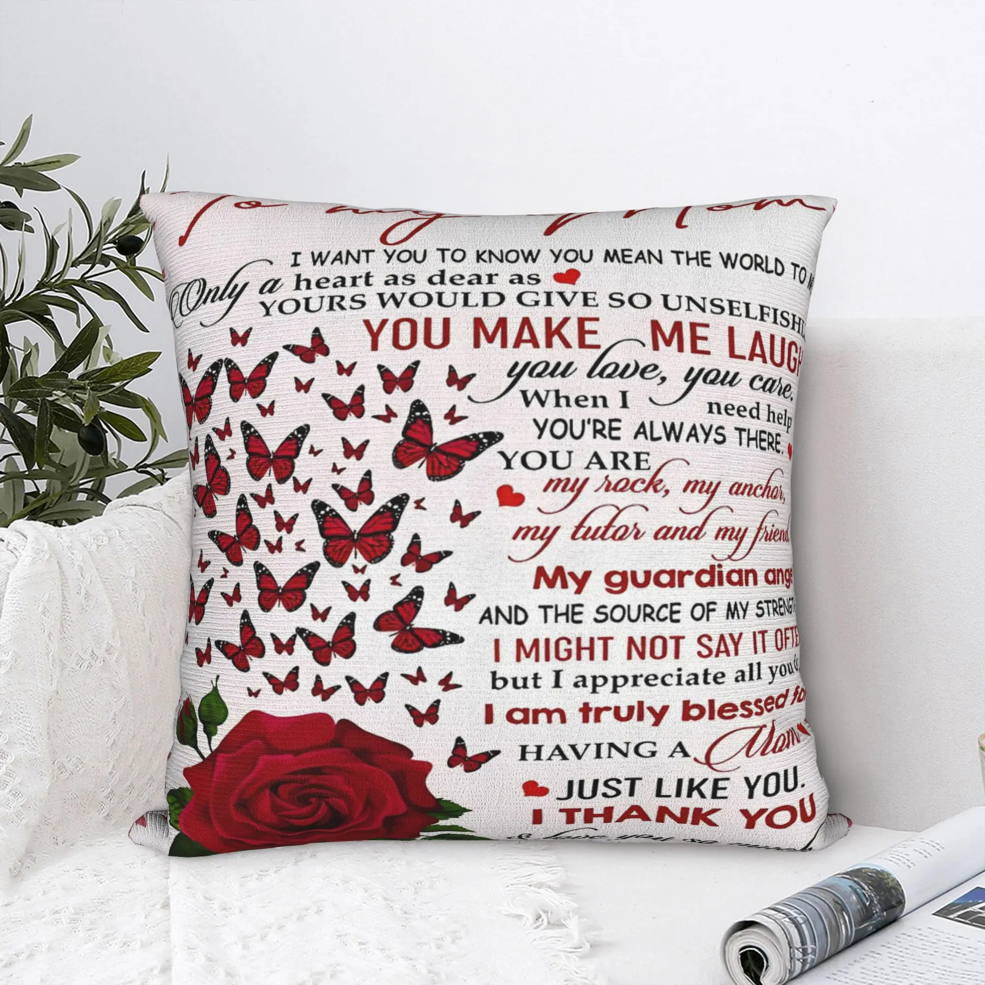 Mother's Day Rose Square Pillow Case Letter From Daughter Cushion Cover Fashion Polyester Decor Pillowcase for Bed 45*45cm