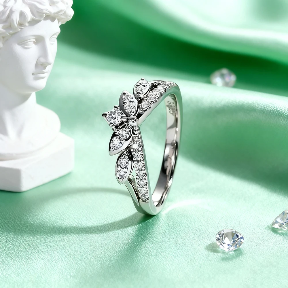 TEMGF 여성용 풀 모이사나이트 반지 925 실버 크라운 프로포즈 약혼 반지 신부 웨딩 고급 반짝이는 보석 테스트 통과