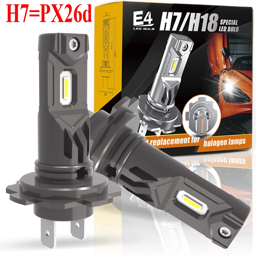 2pcs H7 Led Headlight Light Car Turbo Diode Bulb Powerful PX26d H18 Canbus No Error White Moto Fog Lamp 12V No Adapter Required