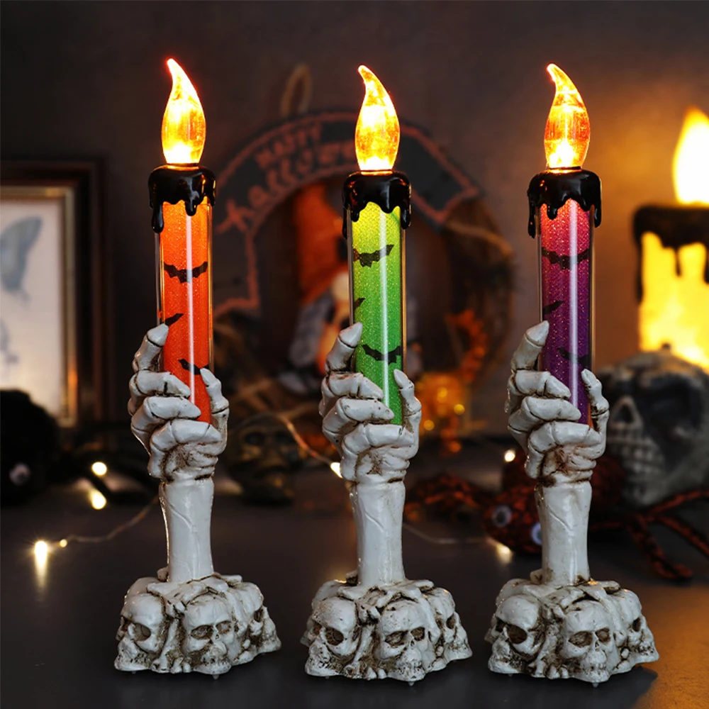 Halloween Led Candle Light Skeletons Ghost Party Candles for Halloween Party Hand Smoke-free Light House Horror Props Decoration