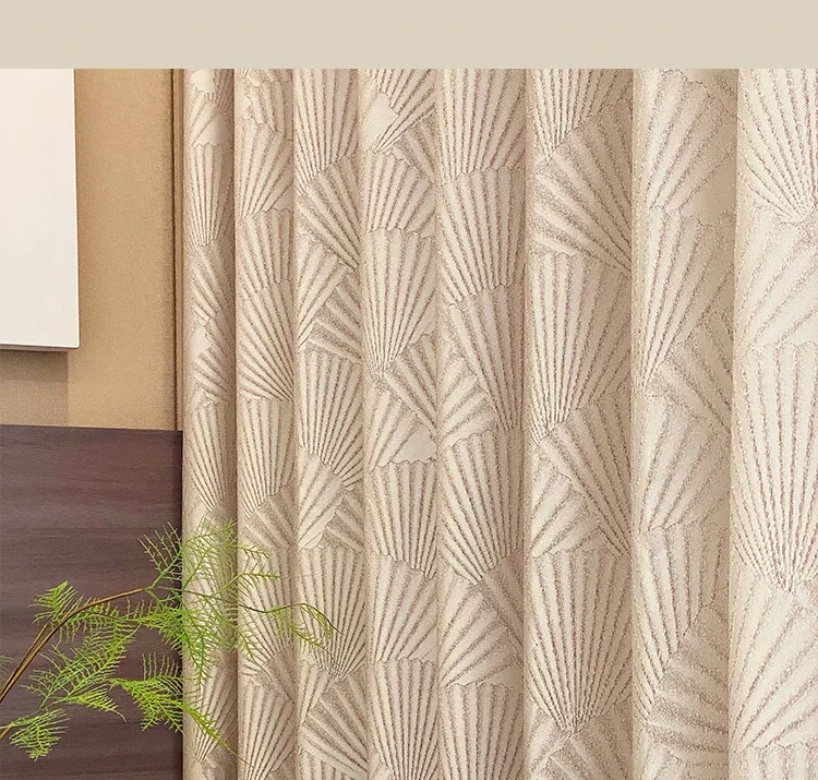 Custom Size Simple Shell Pattern Jacquard Curtain Customized New Chinese Style High-end Villa Living Room Bedroom Floor Curtains