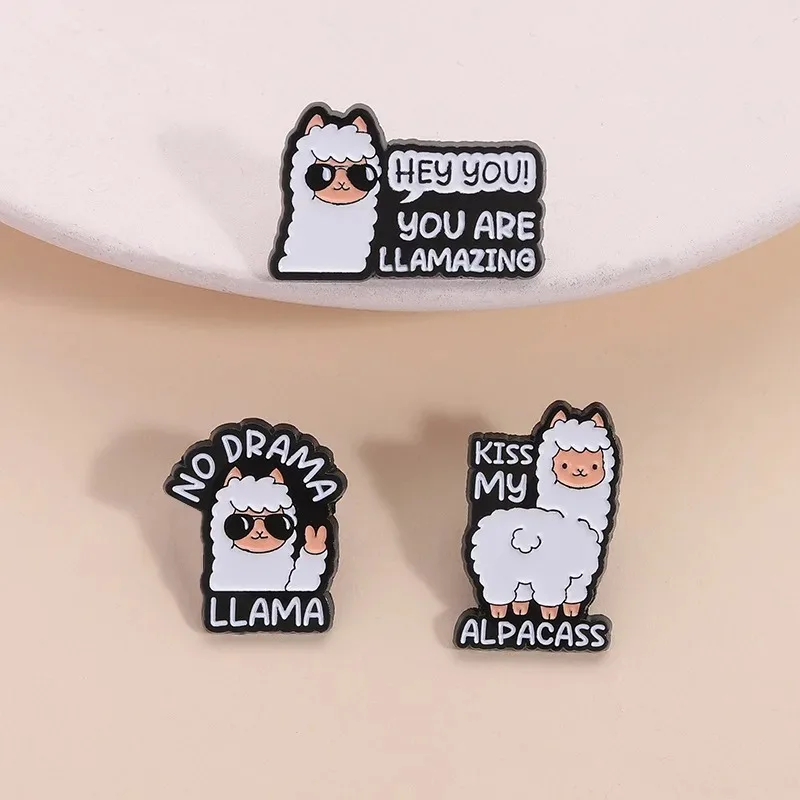 Kiss My Alpacass Funny Alpaca Enamel Pins No Drama Llama Creative Alpaca Metal Brooches Lapel Badge Accessories Jewelry Gift