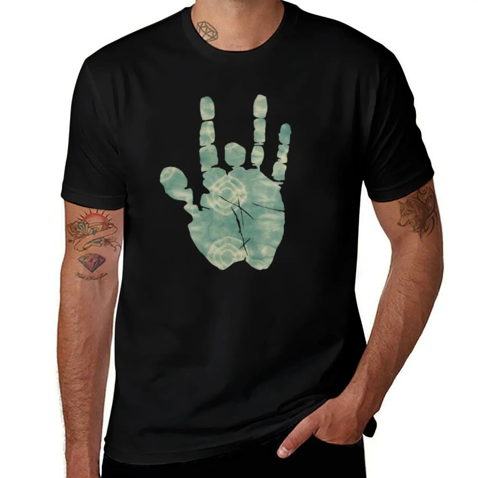 

Sea foam blue tie dye abstract jerry garcia hand T-Shirt Urban Casual Loose Fit Tee